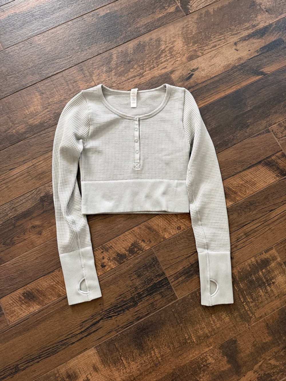 Cropped Waffle Henley Top in Mint Green